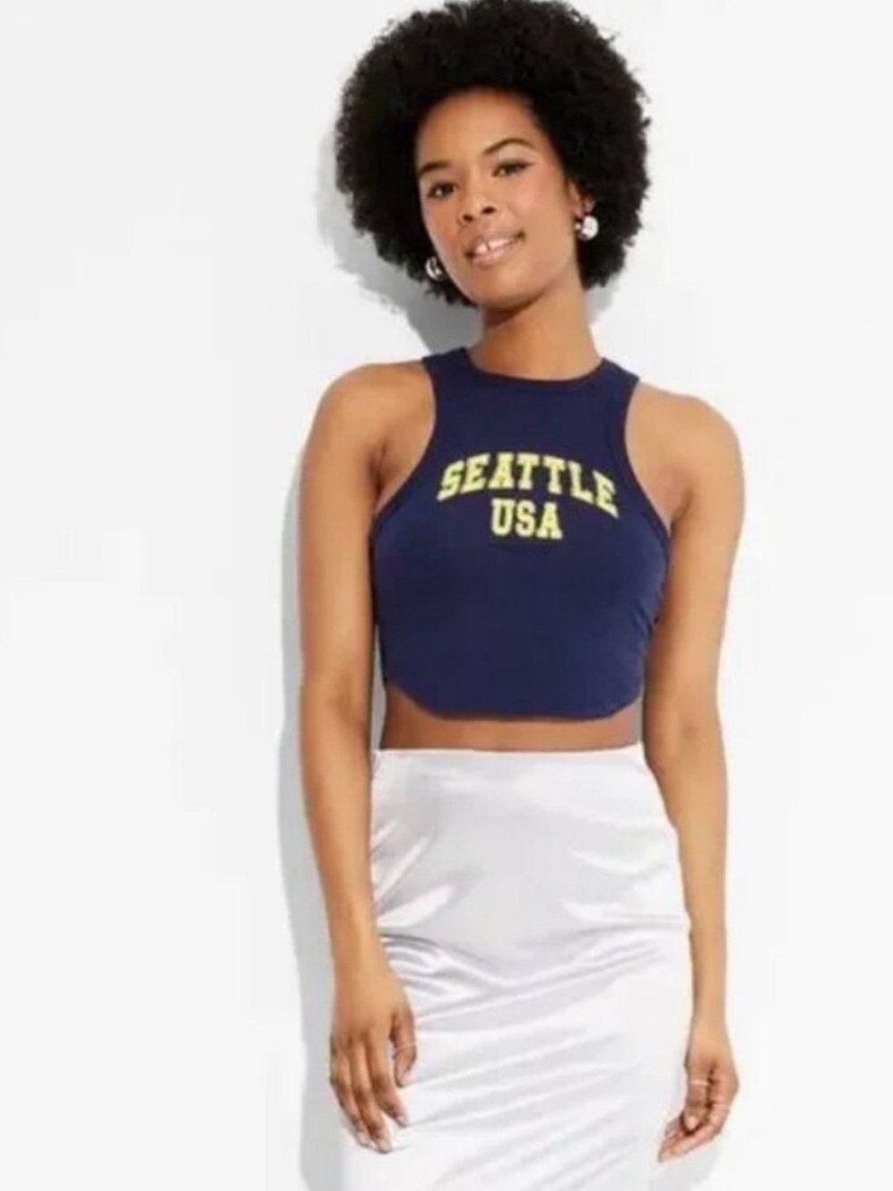 wild fable Navy Crop Tank with Yellow 'Seattle USA' Graphic